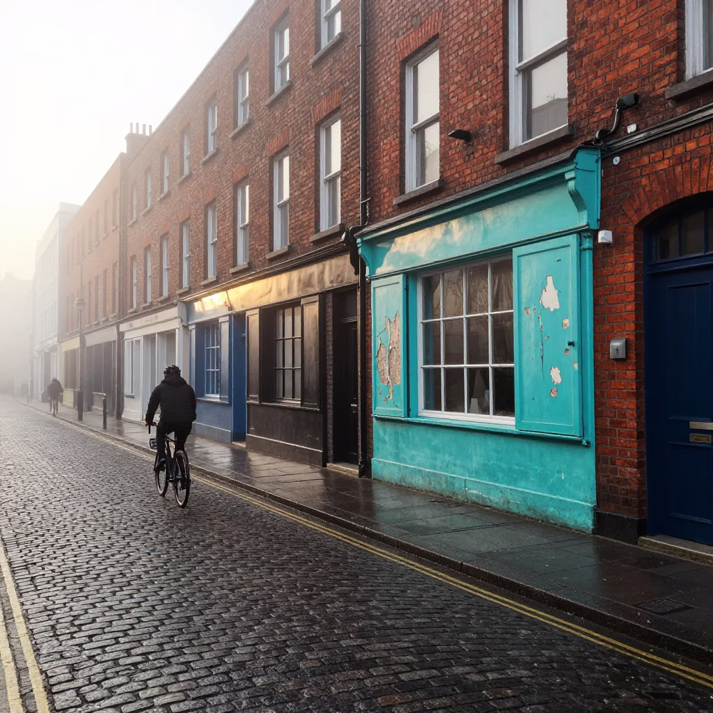 Dublin Cyclist at Dawn Light in in Dublin, Ireland