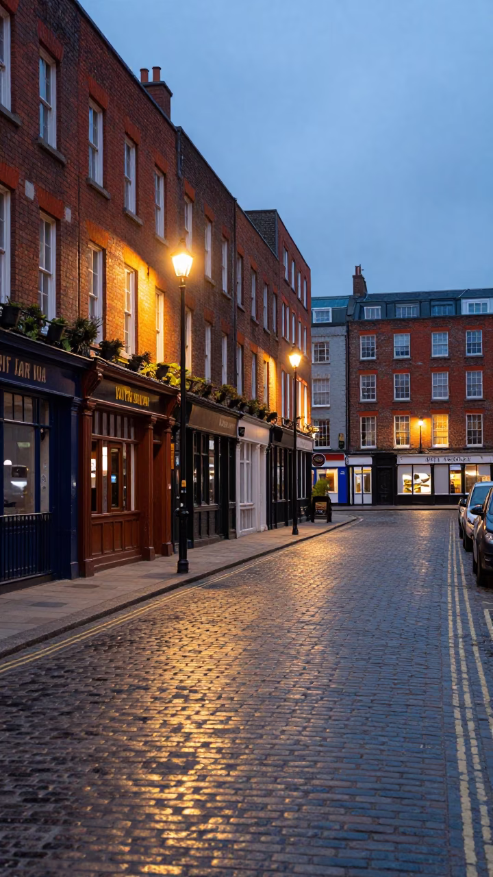 Dublin Early Evening Street Scene with Tea Stains and Wood Grain Details in in Dublin, Ireland
