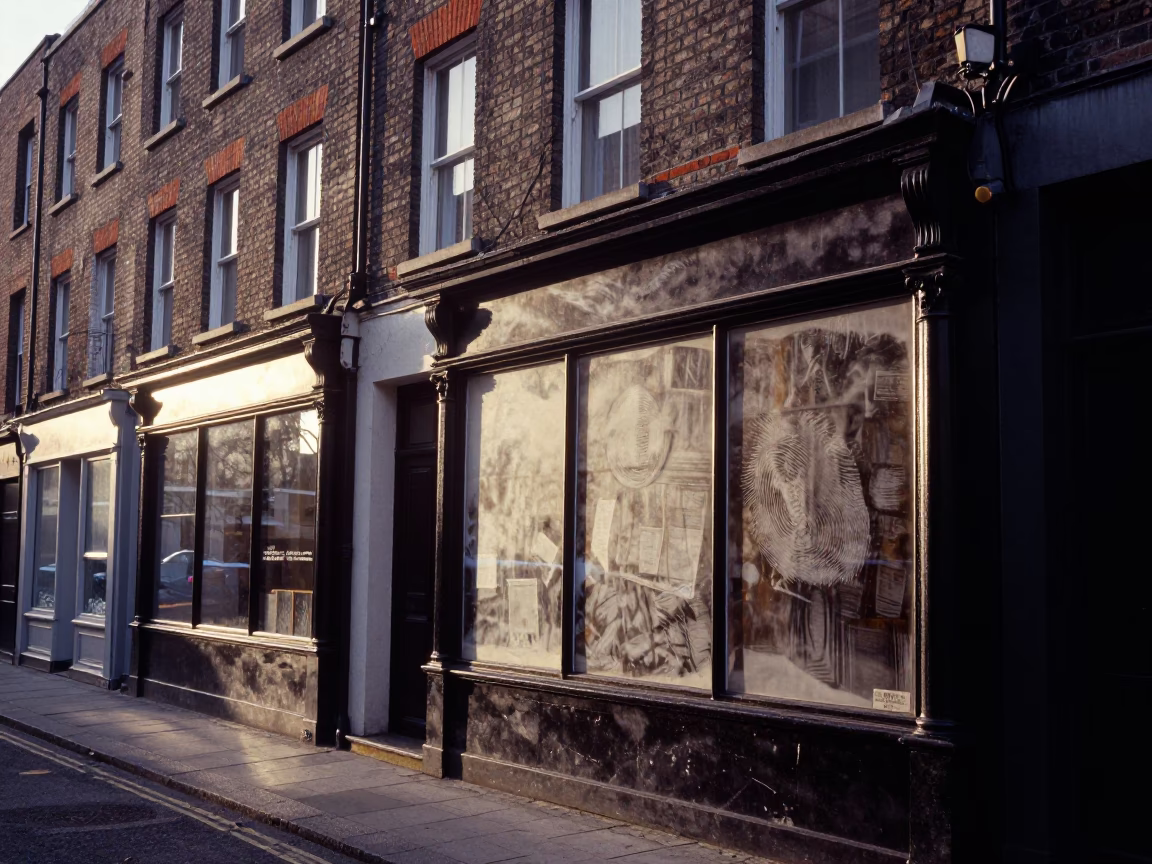 Dublin Ireland Dawn Street Scene with Fingerprint Smudges on Glass Window Pane in in Dublin, Ireland