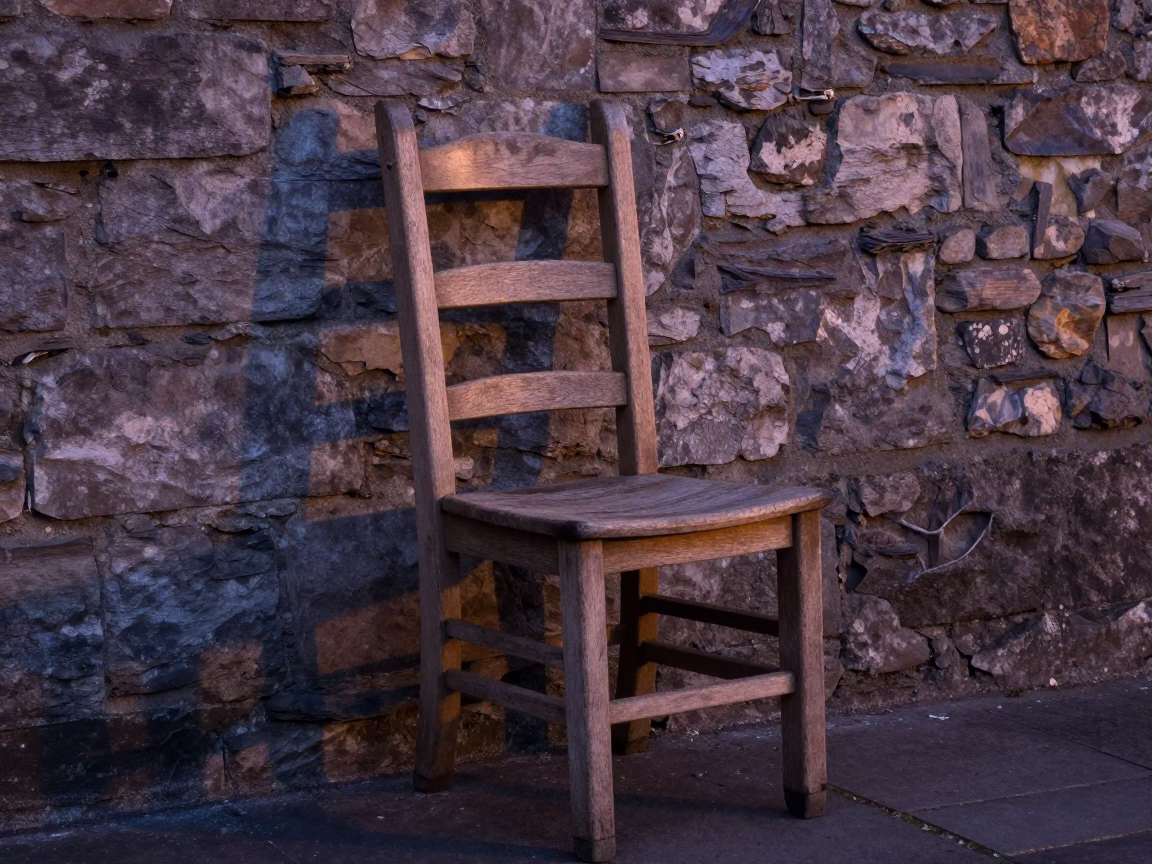 Dublin Ireland Early Evening Ladder Back Chair Outside Pub Garden Wall in in Dublin, Ireland