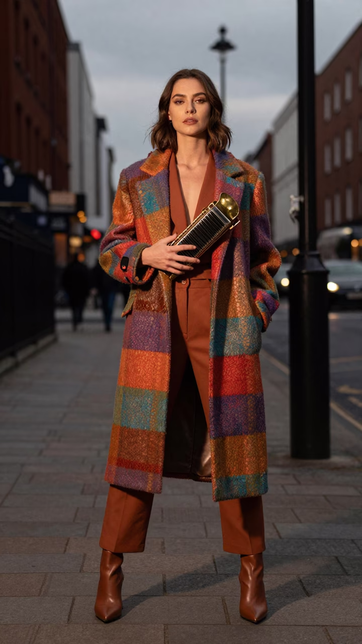 Dublin Ireland High Fashion Model in Copper Dusk Light Near Georgian Architecture in in Dublin, Ireland