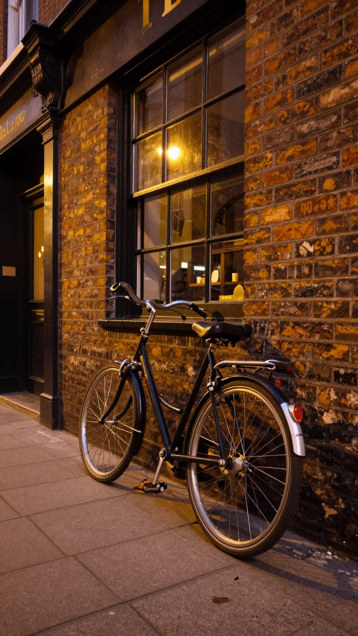 Dublin Ireland Honeyed Evening Light Bicycle Leaning Against Cafe Window Street Scene in in Dublin, Ireland