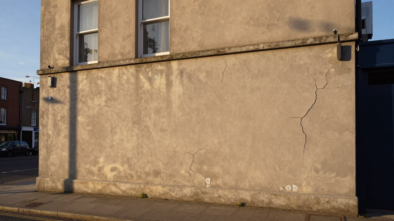 Dublin Ireland Late Afternoon Street Scene with Cracked Stucco and Magnolia Bloom in in Dublin, Ireland