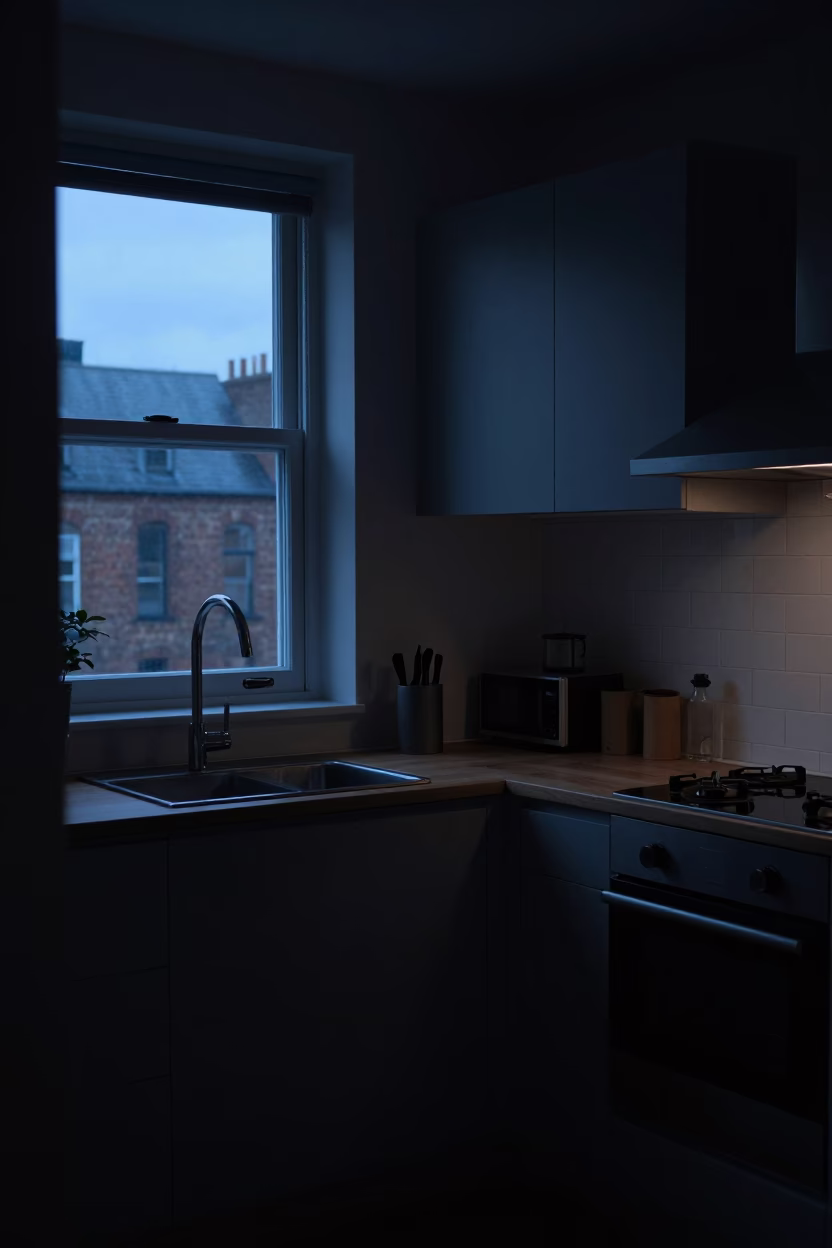 Dublin Kitchen Interior at The Predawn Darkness Light in in Dublin, Ireland