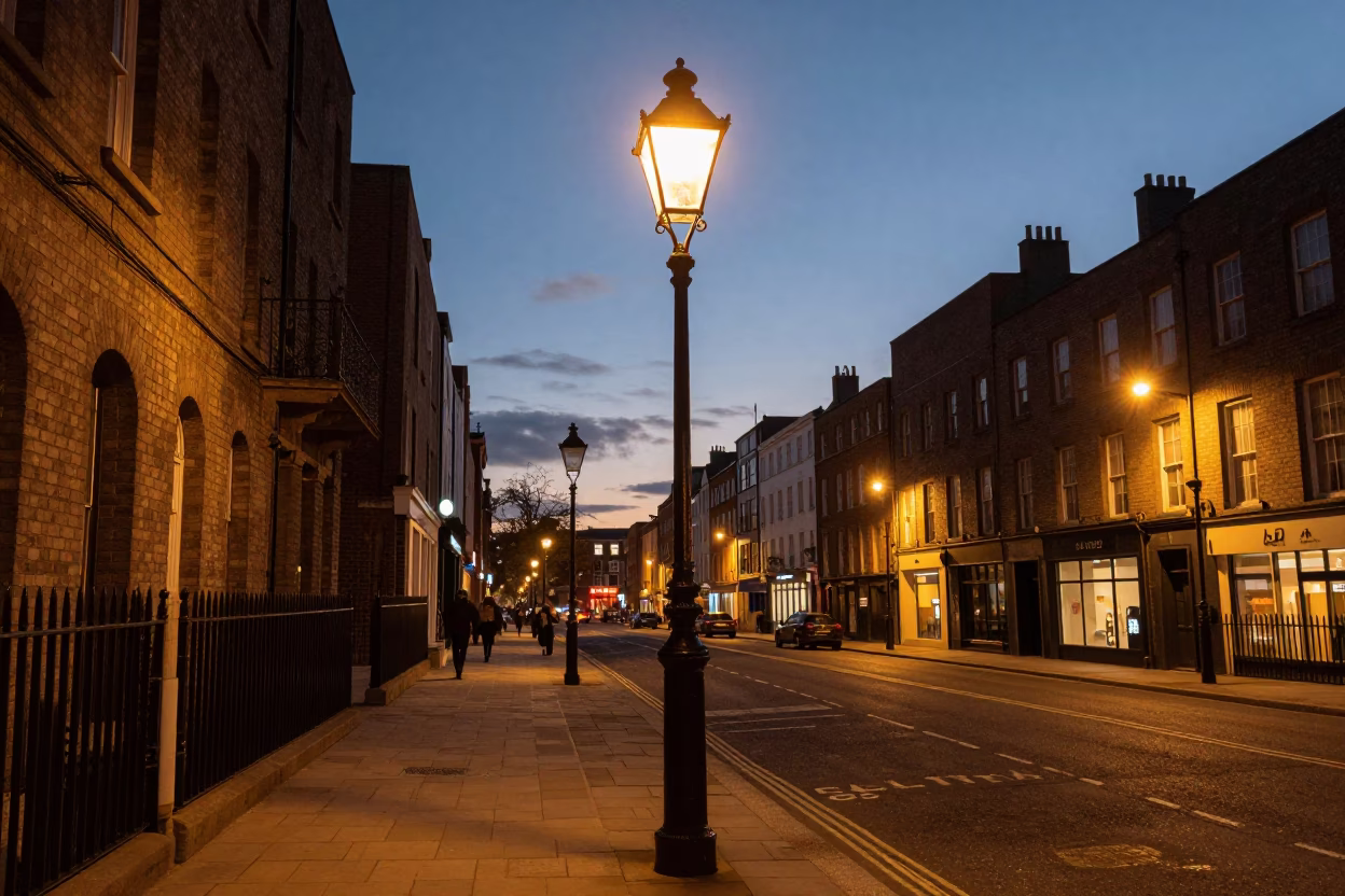 Dublin Lights Glow at As City Lights Begin To Glow in in Dublin, Ireland