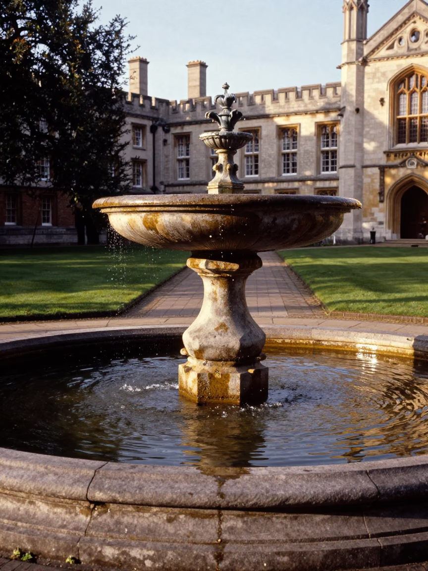 Dublin Trinity College Campus Fountain Drained for Maintenance During Early Afternoon Graduation Week in in Dublin, Ireland