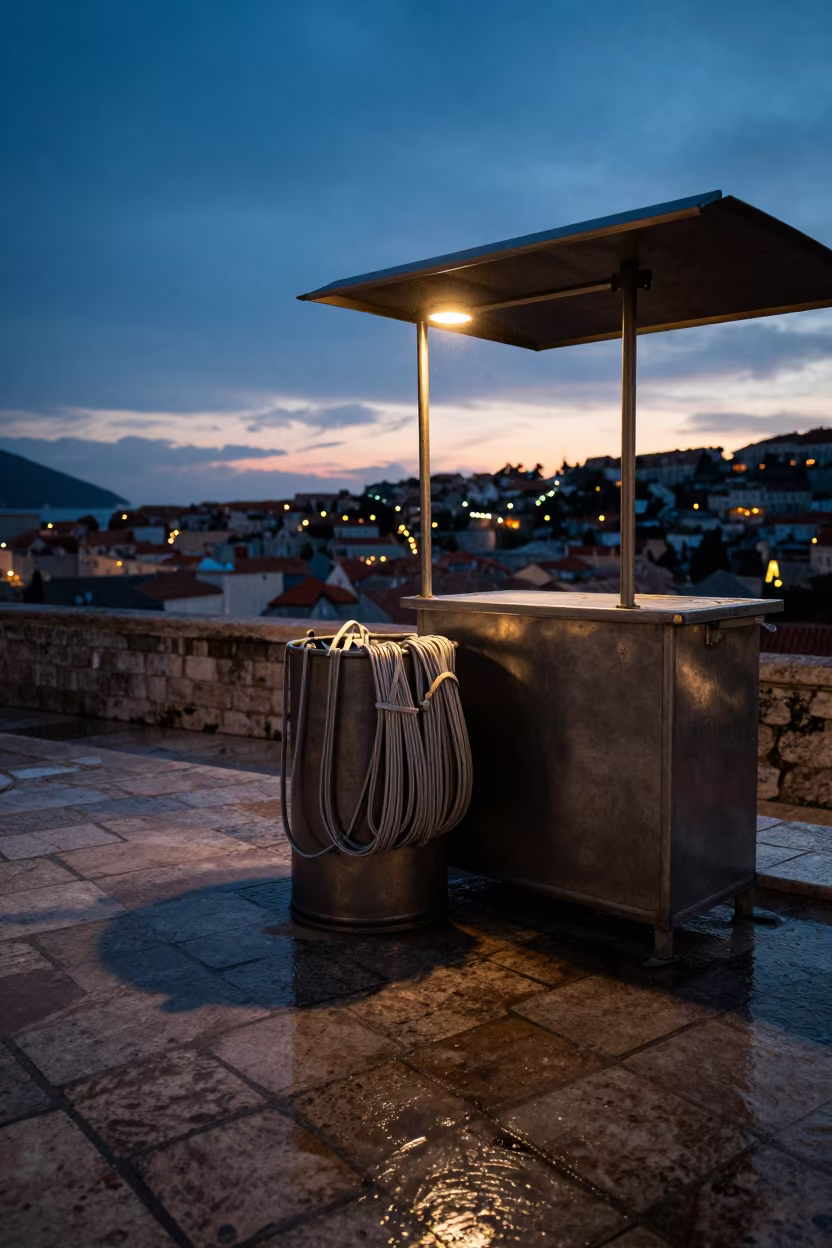 Dubrovnik Beach Chair Strap Bin Twilight Rain in beside a valet stand after rain near Dubrovnik