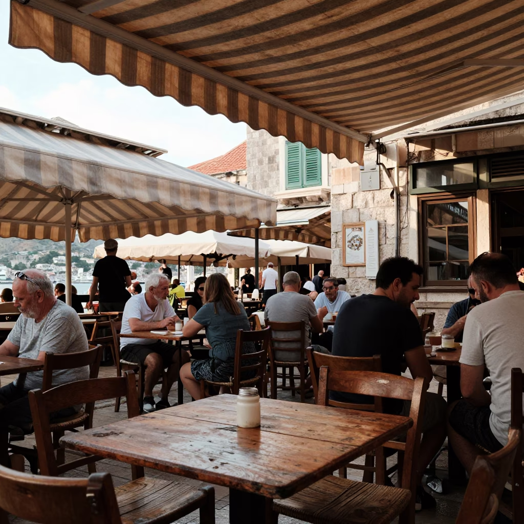 Dubrovnik Cafe Scene at The Early Afternoon Light in in Dubrovnik, Croatia