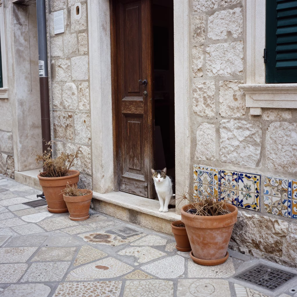Dubrovnik Cat at Midday Light in in Dubrovnik, Croatia