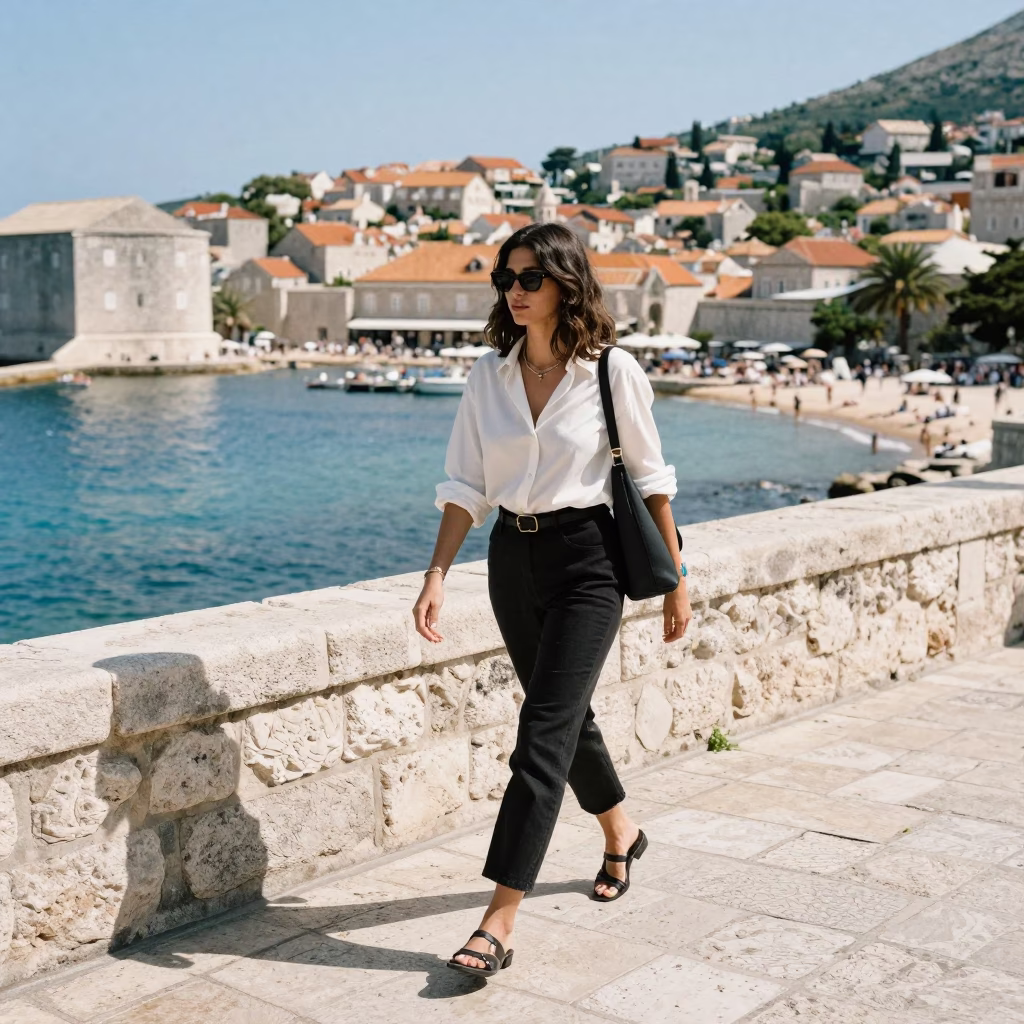 Dubrovnik Coastal Lifestyle at Bright Midmorning Light in in Dubrovnik, Croatia