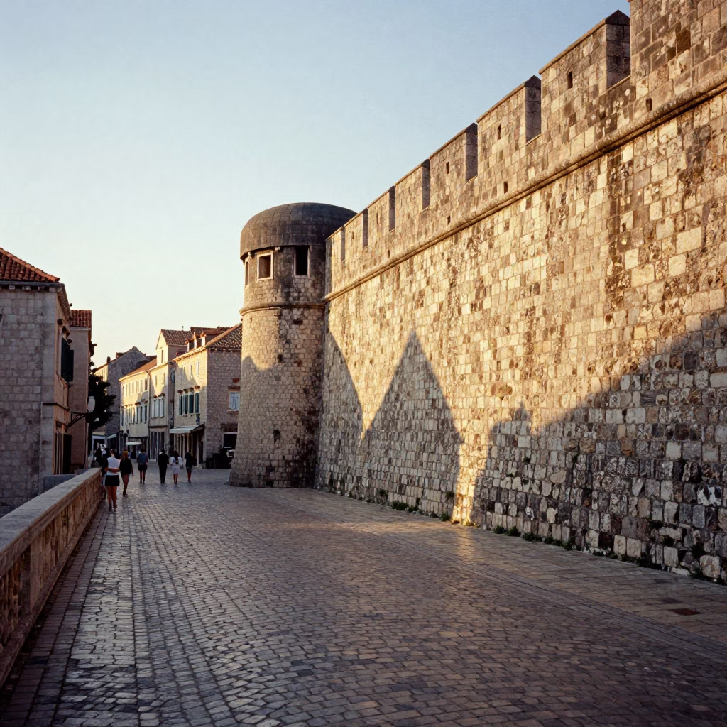 Dubrovnik Cobblestone Streets at Golden Hour in in Dubrovnik, Croatia