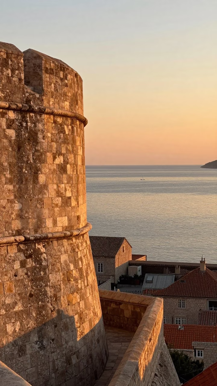 Dubrovnik Croatia Evening Light Stone Walls and Sea View in in Dubrovnik, Croatia