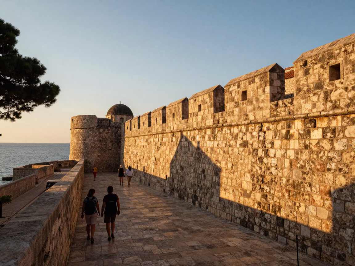 Dubrovnik Croatia Evening Light Stone Walls and Seaside Stroll in in Dubrovnik, Croatia