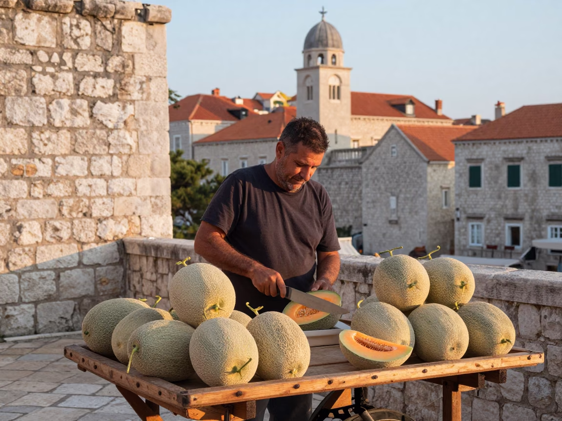 Dubrovnik Fresh Melons at The Early Morning Light in in Dubrovnik, Croatia