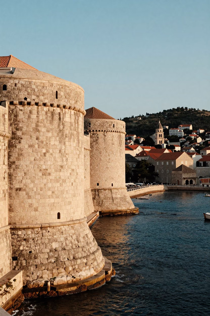 Dubrovnik Harbor Scene at As First Light Reaches The Scene in in Dubrovnik, Croatia