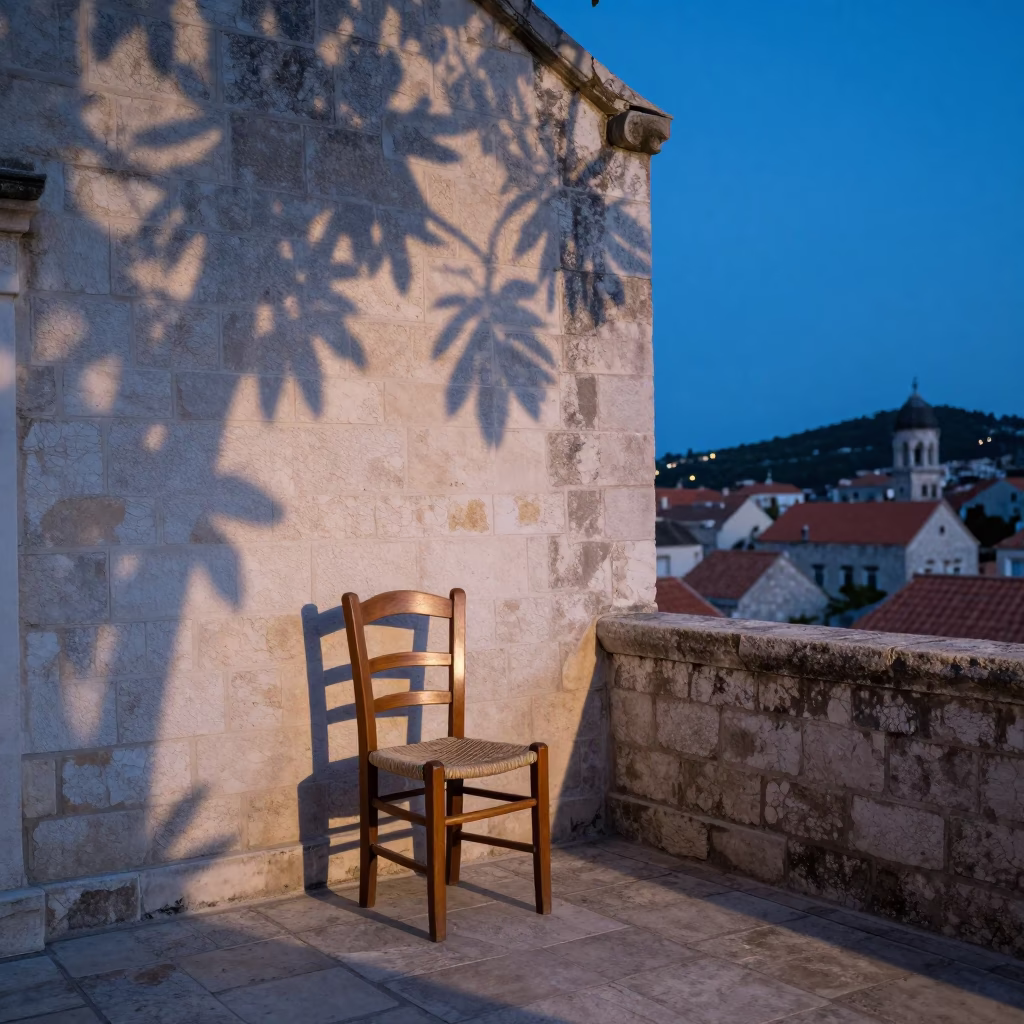Dubrovnik Leaf Shadows at Indigo Twilight After Sunset in in Dubrovnik, Croatia