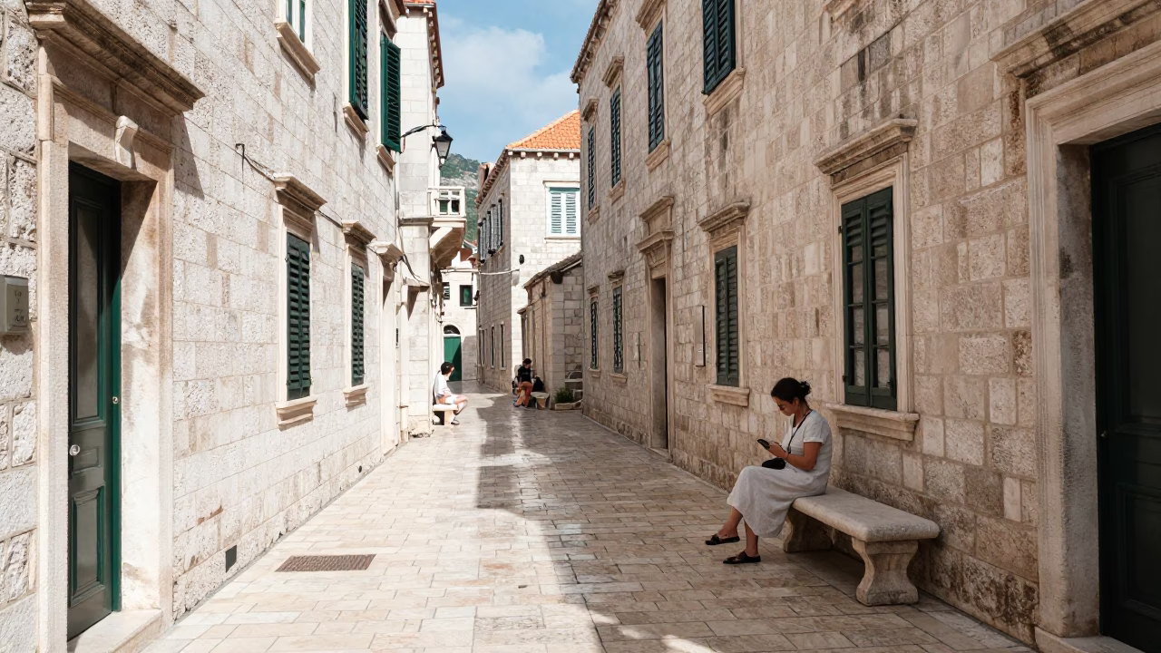 Dubrovnik Noon Scene at The Flat Glare Of Noon Light in in Dubrovnik, Croatia