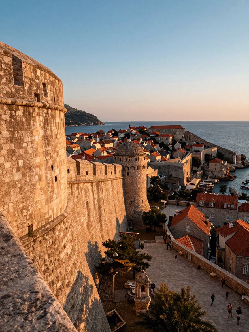 Dubrovnik Old Town Walls And Adriatic Sea in in Dubrovnik, Croatia