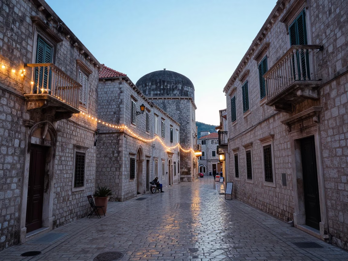 Dubrovnik Town Streets at Sunrise Light in in Dubrovnik, Croatia