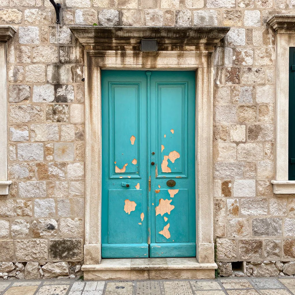 Dubrovnik Turquoise Door And Stone Alley in in Dubrovnik, Croatia