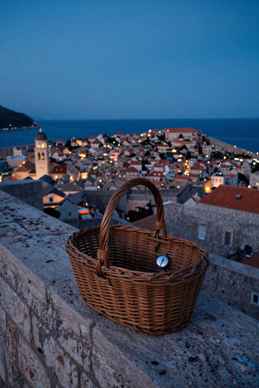 Dubrovnik Wicker Basket And Locket at Blue Hour in in Dubrovnik, Croatia