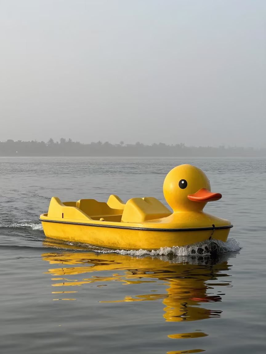 Duck Pedal Boat on Foggy Senegal Harbor in beside a fogbound harbor mouth in Senegal