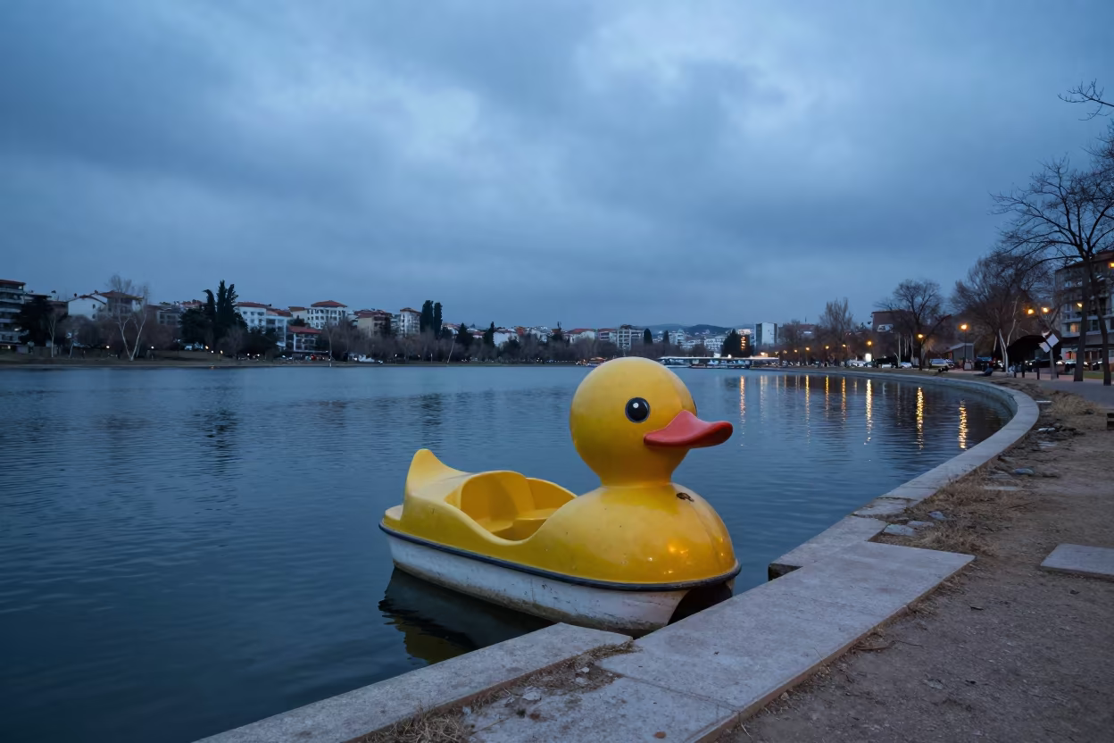 Duck Pedal Boat on Kayseri Causeway at Dusk in on a wind-open causeway near Kayseri