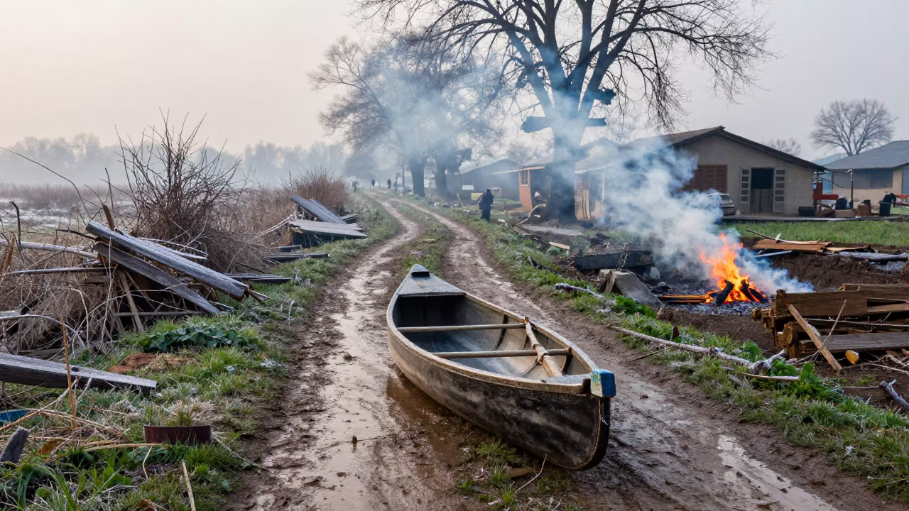 Dugout Canoe on Ghaziabad Switchback After Rain in along a switchback approach near Ghaziabad