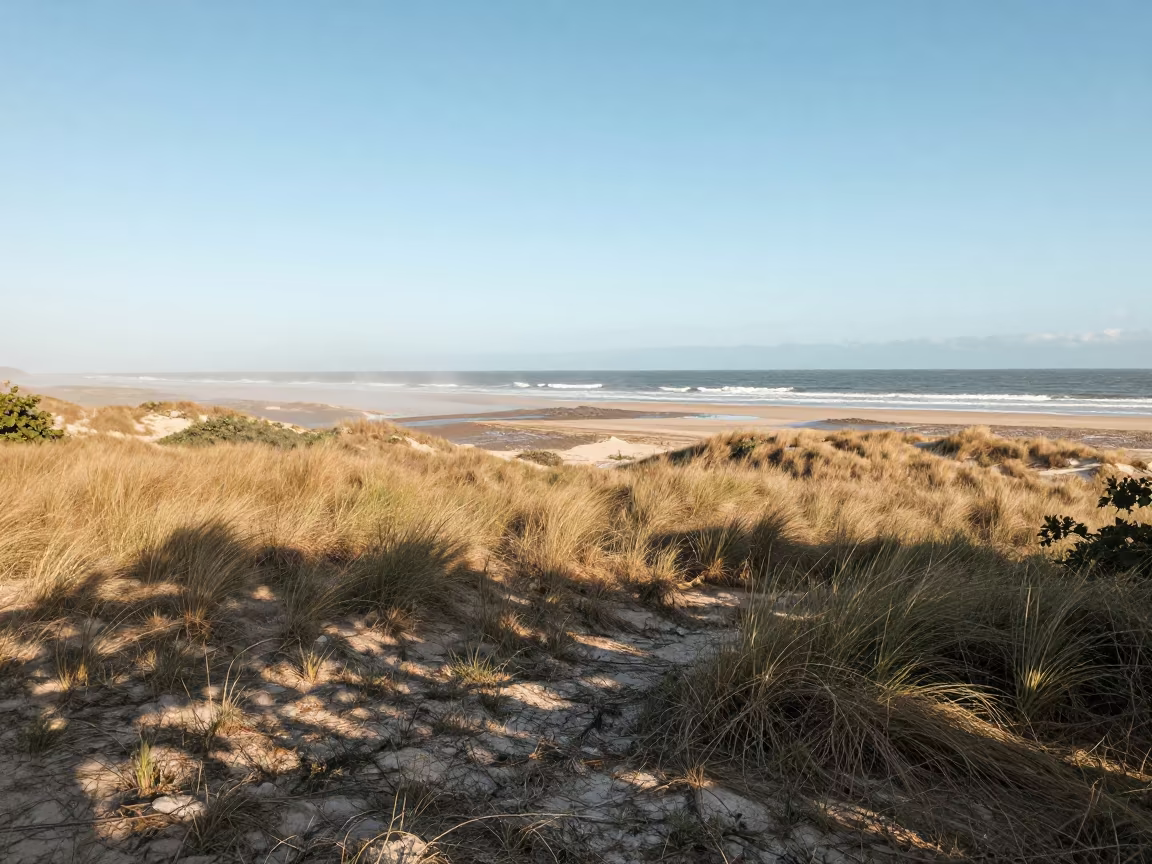 Dune Grass and Surf on Barrier Island After Rain in across a floodplain after rain near Valera