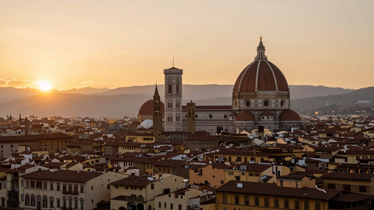 Duomo And Historic Terracotta Rooftops From A Local Balcony Dinner in Florence in in Florence, Italy