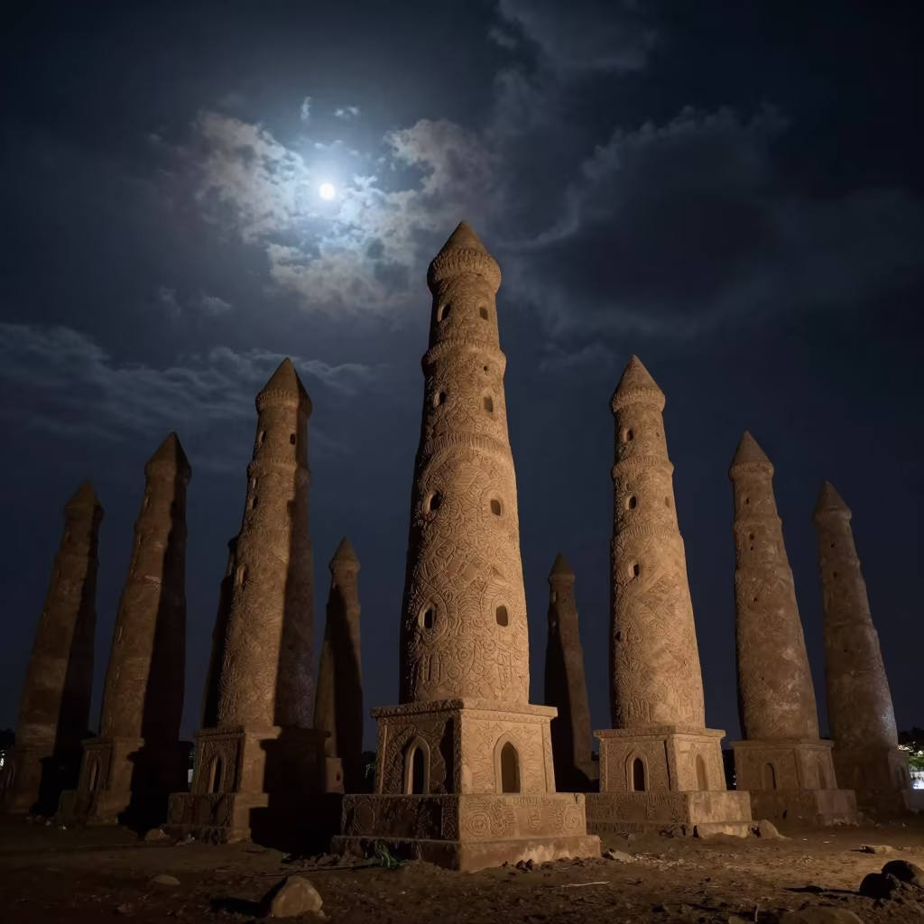 Duplicated Dogon Granary Towers Night Sky Mali in in Mali