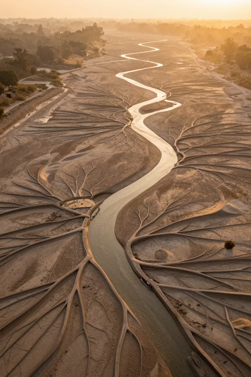 Duplicated Dry River Bed Drone View Near Delhi in near Delhi