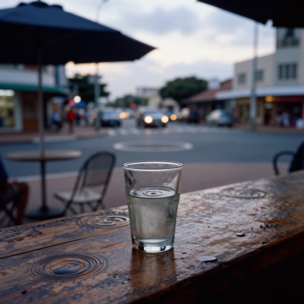 Durban Blue Hour Street Scene with Water Rings and Umbrella in in Durban, South Africa