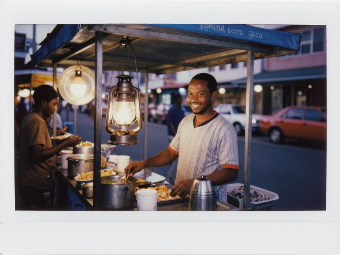 Durban Food Stall at As City Lights Begin To Glow in in Durban, South Africa
