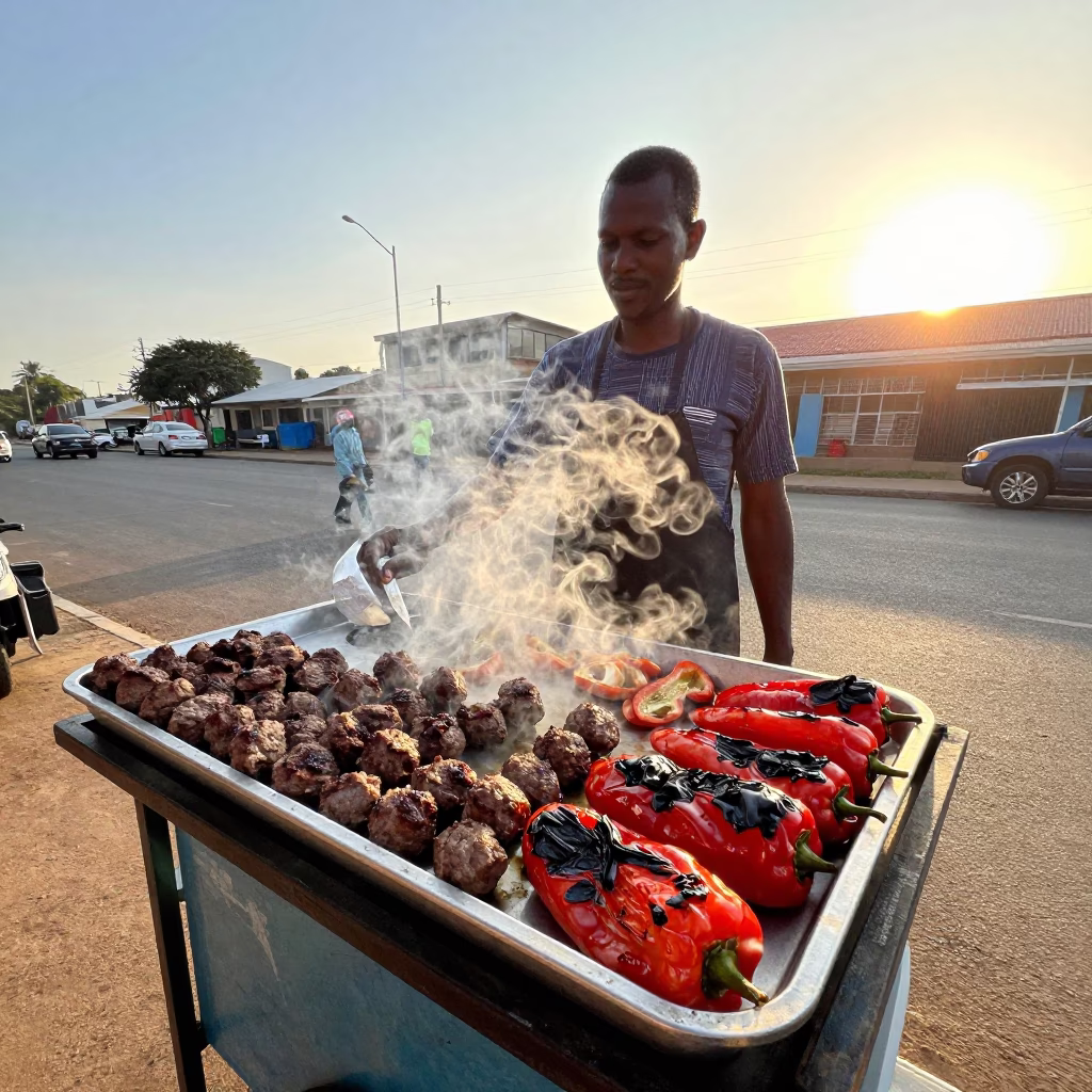 Durban Grilled Peppers at Clear Late-afternoon Light in in Durban, South Africa