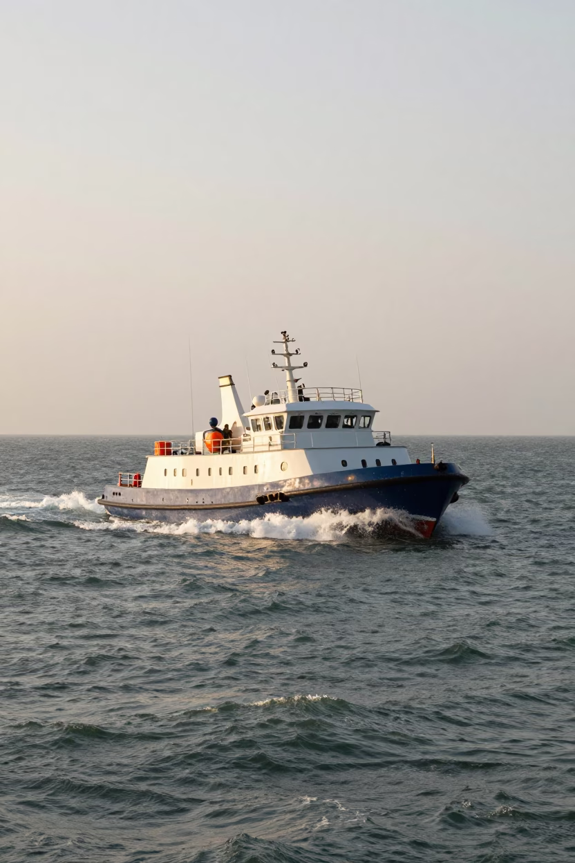 Durban Harbor Morning Pilot Boat Navigating Choppy Waters at First Light in in Durban, South Africa