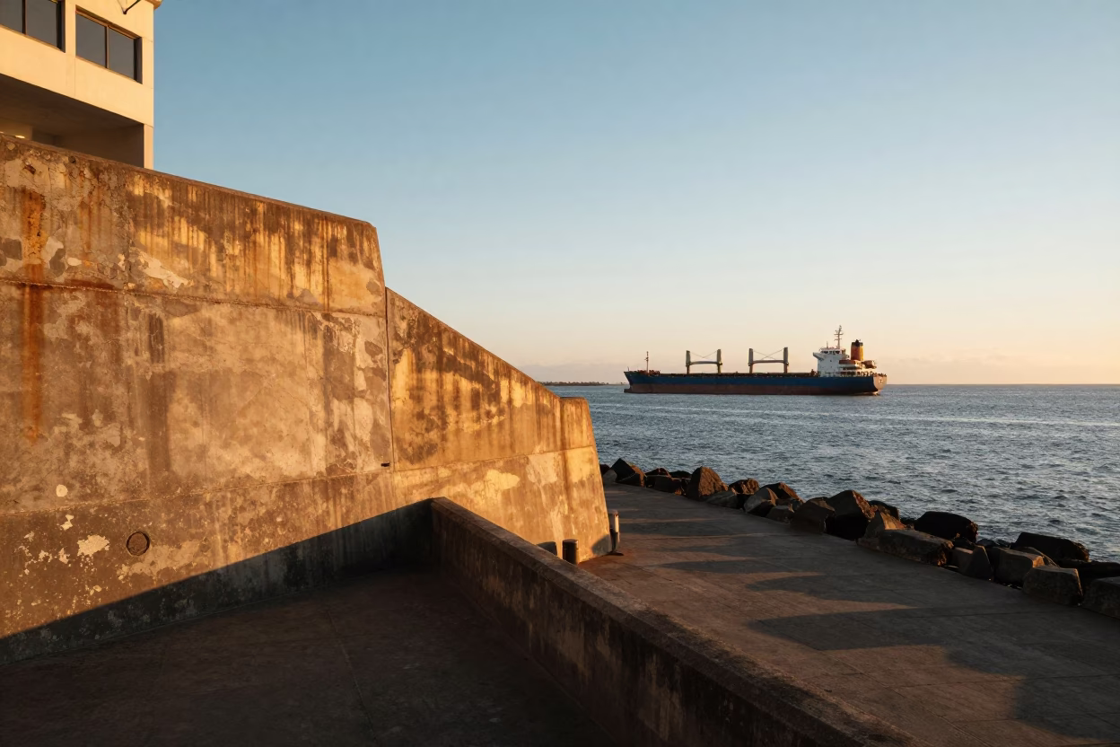 Durban Harbor Sunset View with Cargo Ship and Coastal Architecture in in Durban, South Africa