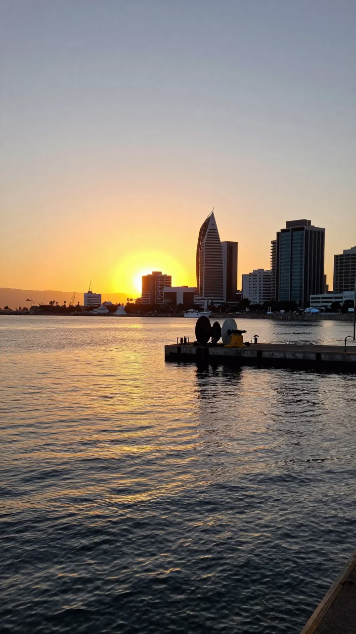 Durban Harbor View at Golden Hour in in Durban, South Africa