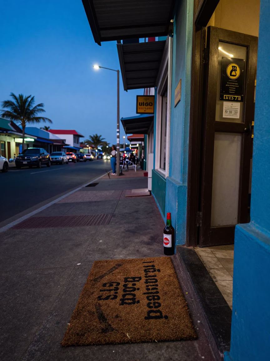 Durban South Africa Blue Hour Street Scene with Bottle and Doormat in in Durban, South Africa