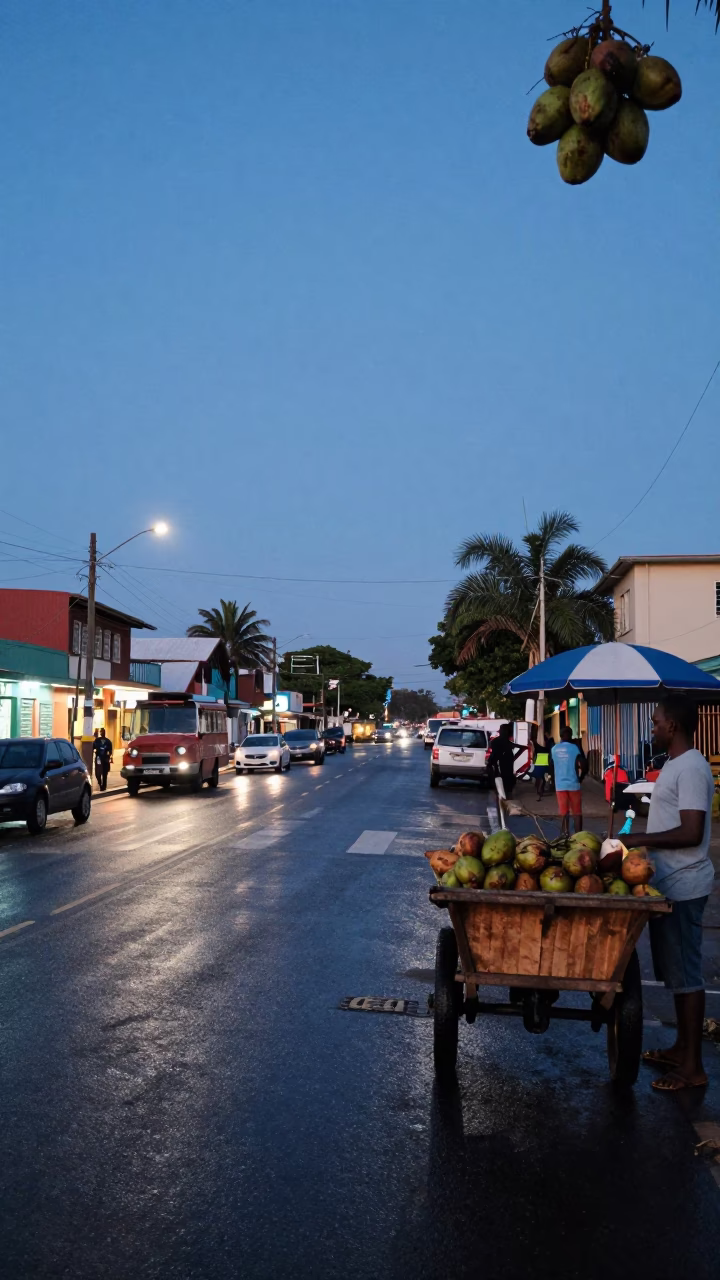 Durban South Africa Blue Hour Street Scene with Coconuts and Local Life in in Durban, South Africa