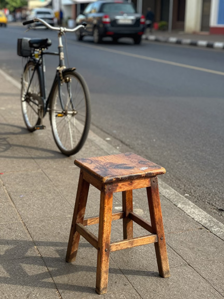 Durban South Africa Early Afternoon Street Scene with Bicycle and Wooden Stool in in Durban, South Africa