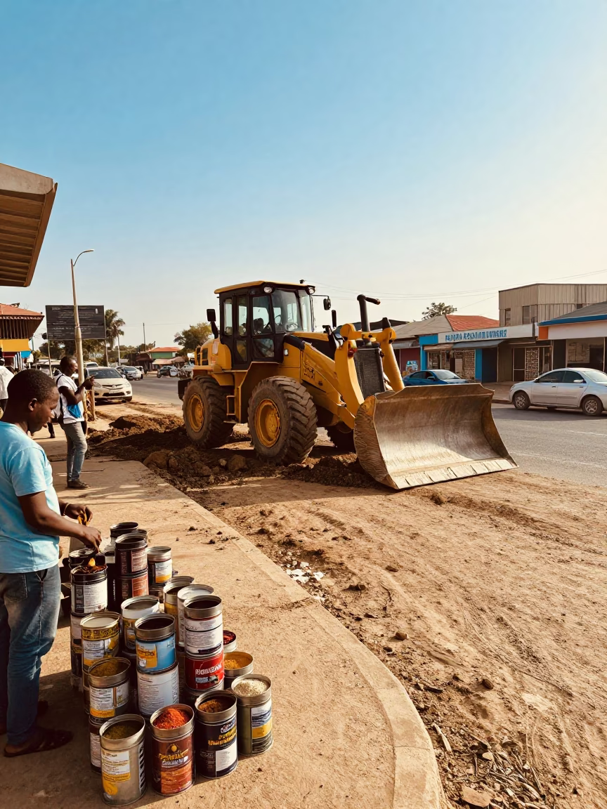 Durban South Africa Early Afternoon Street Scene with Construction and Local Commerce in in Durban, South Africa