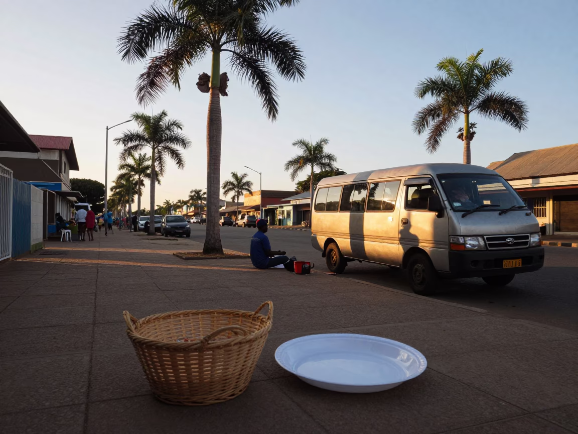 Durban South Africa early evening street scene with basket and plate in in Durban, South Africa