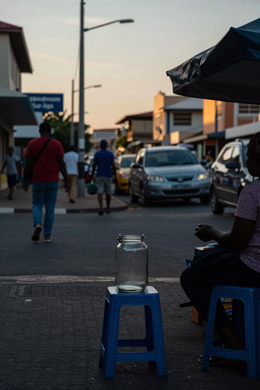 Durban South Africa early evening street scene with glass jar and drinking vessel in in Durban, South Africa