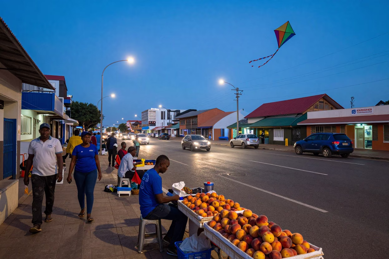 Durban South Africa Evening Street Scene with Colorful Kites and Local Life in in Durban, South Africa