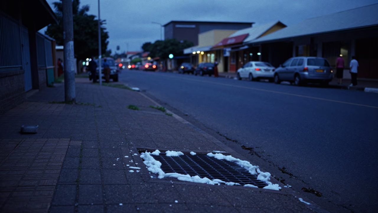 Durban South Africa Evening Street Scene with Drainage and Local Life in in Durban, South Africa