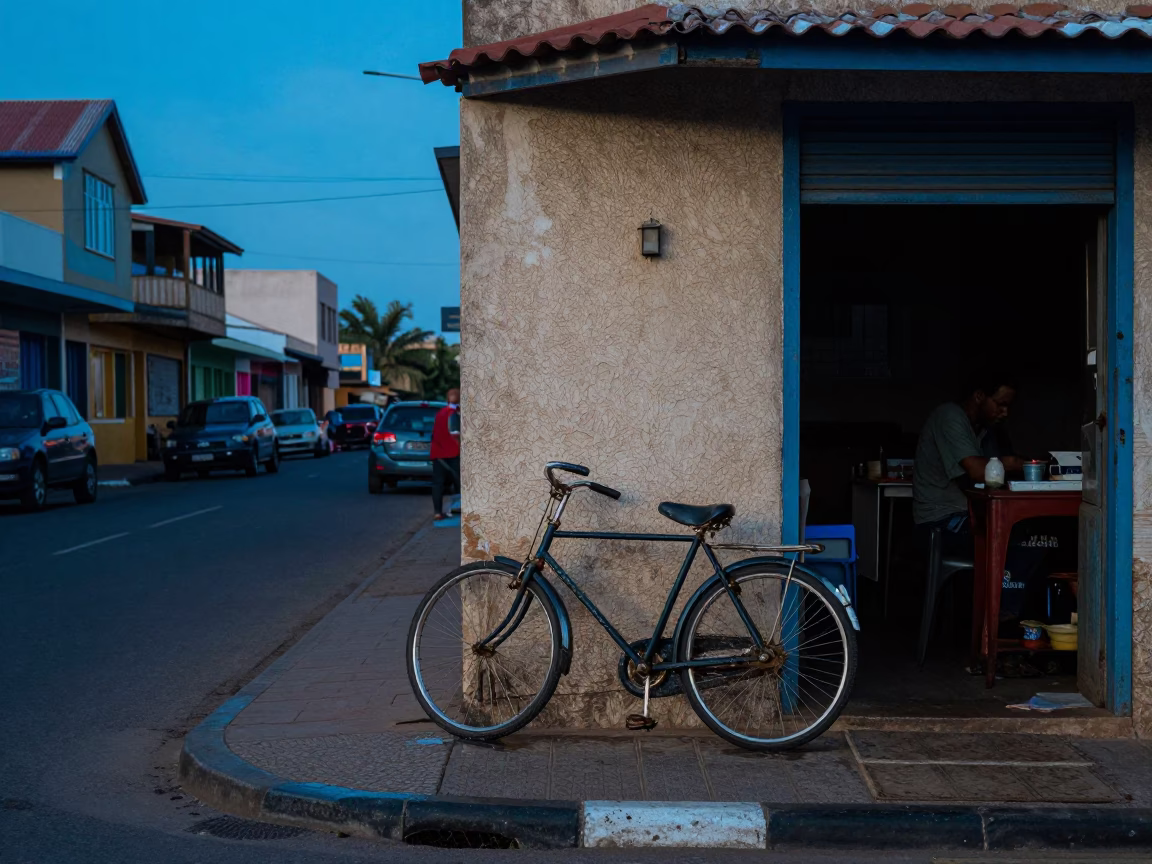 Durban South Africa Evening Street Scene with Vintage Bicycle and Wash Basin in in Durban, South Africa