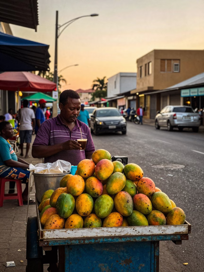 Durban South Africa Honeyed Evening Street Scene with Mangoes and Espresso in in Durban, South Africa