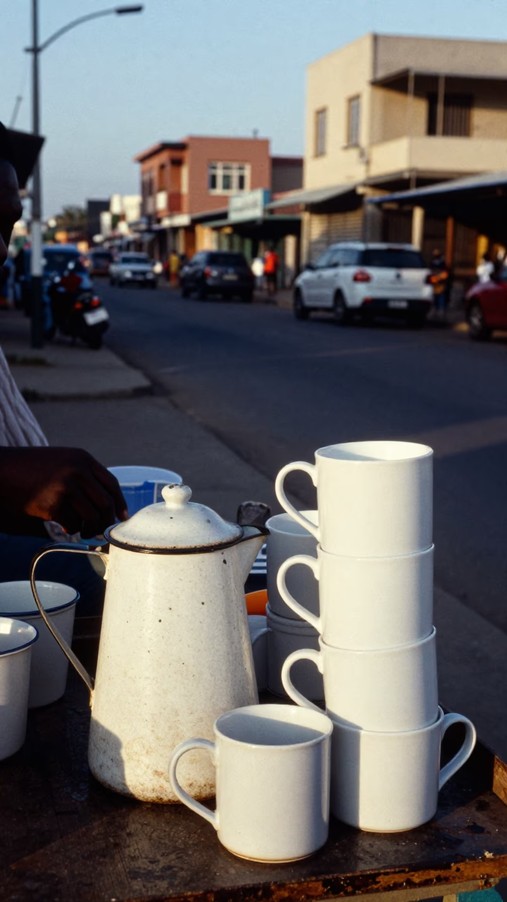 Durban South Africa Late Afternoon Street Scene with Coffee Mugs and Pitcher in in Durban, South Africa