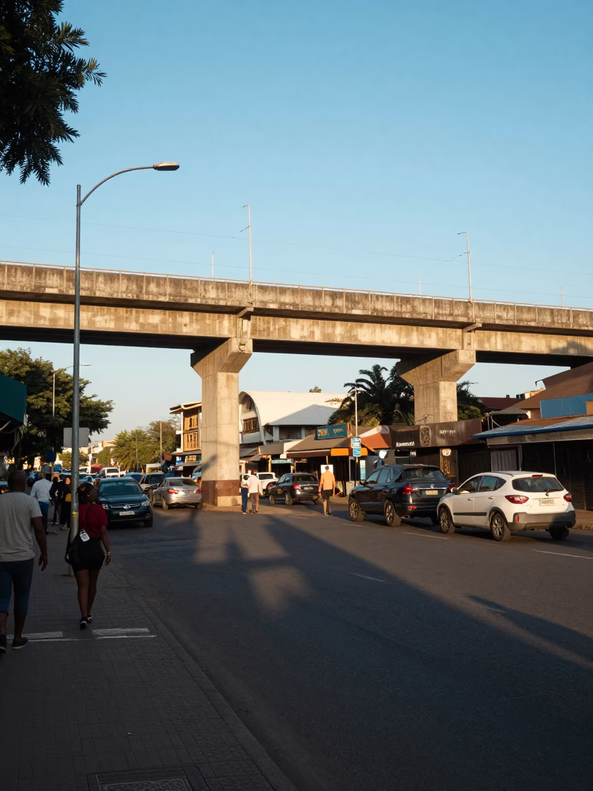 Durban South Africa Late Afternoon Street Scene with Viaduct Shadow and Garden Details in in Durban, South Africa